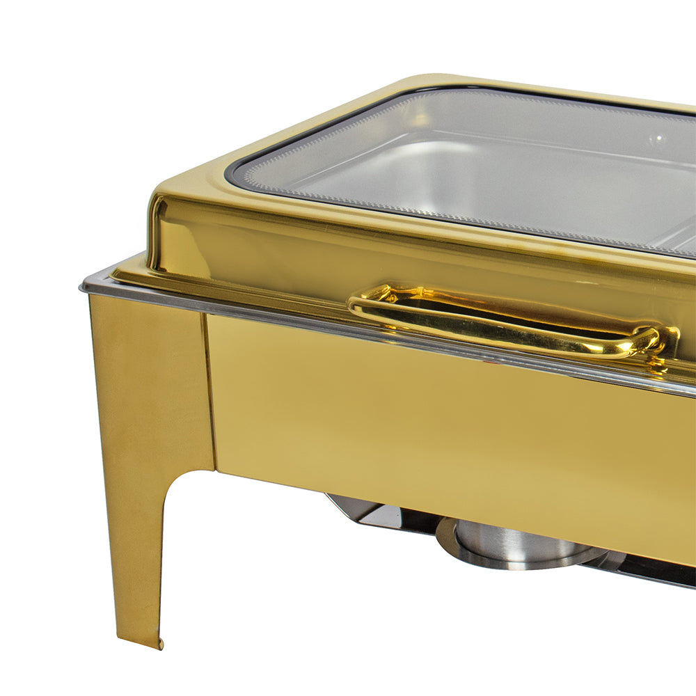 SQ Professional Banquet Chafing Dish with Flat Top and Window Double Compartment Oblong Gold 2 x 4.5L 10850 A (Big Parcel Rate)