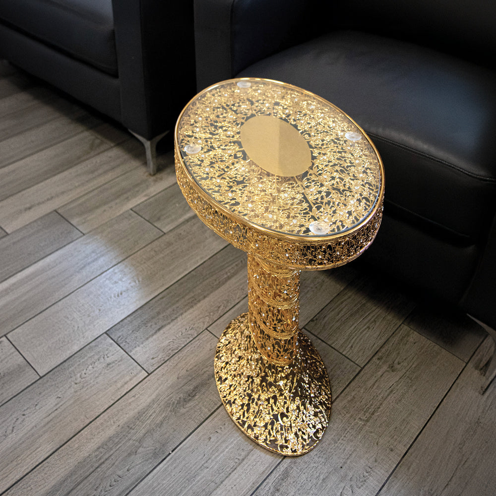 SQ Professional Durane Ornate Coffee Table Gold with Glass Top Z009S Oval 46 x 60 x 34 cm 11236 (Big Parcel Rate)