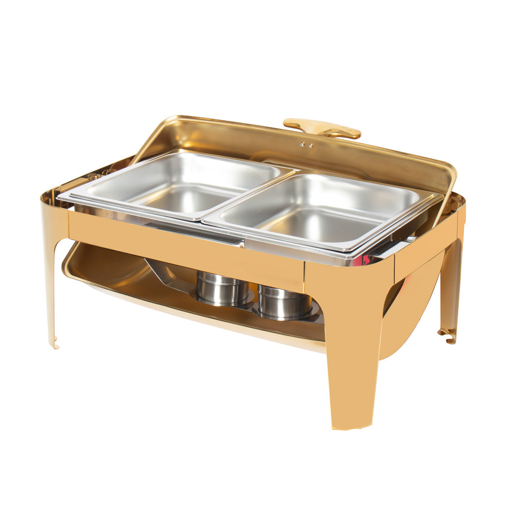 SQ Professional Banquet Chafing Dish with Roll Top and Window Double Compartment Oblong Gold 9L 11413 (Big Parcel Rate)