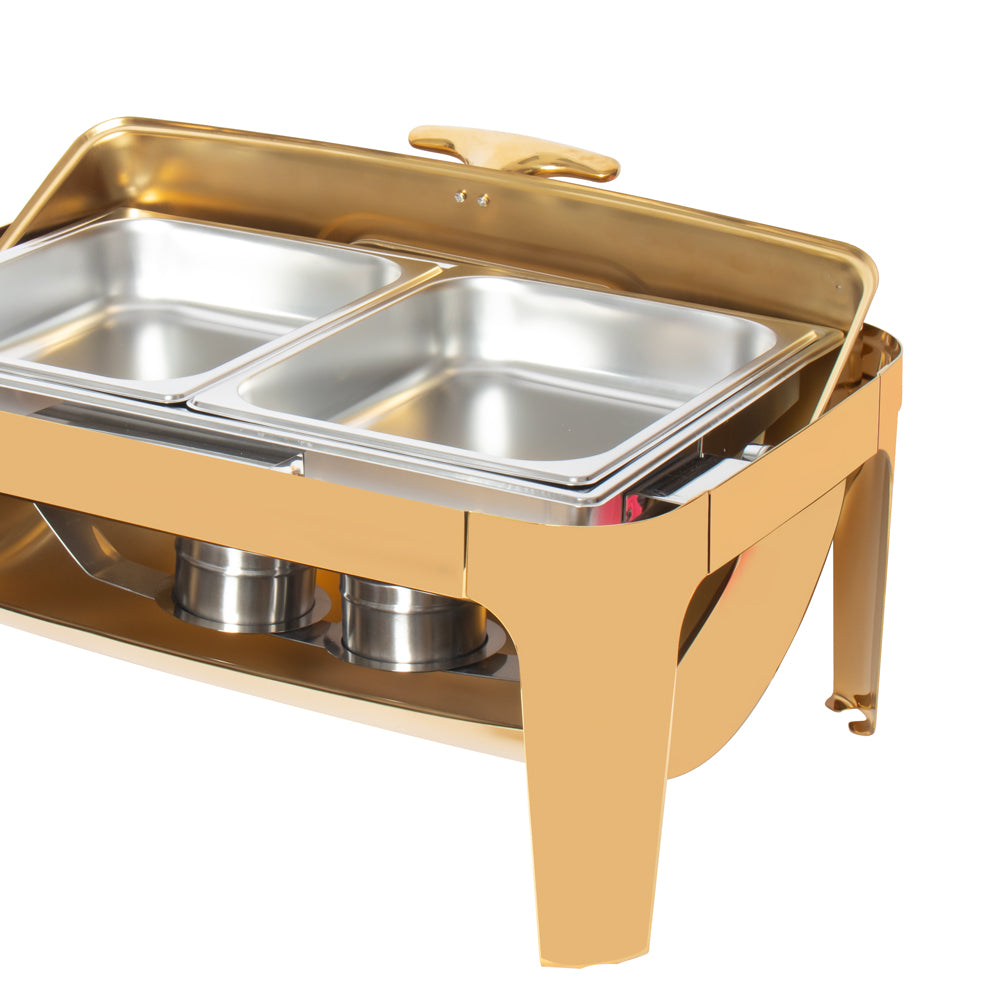 SQ Professional Banquet Chafing Dish with Roll Top and Window Double Compartment Oblong Gold 9L 11413 (Big Parcel Rate)