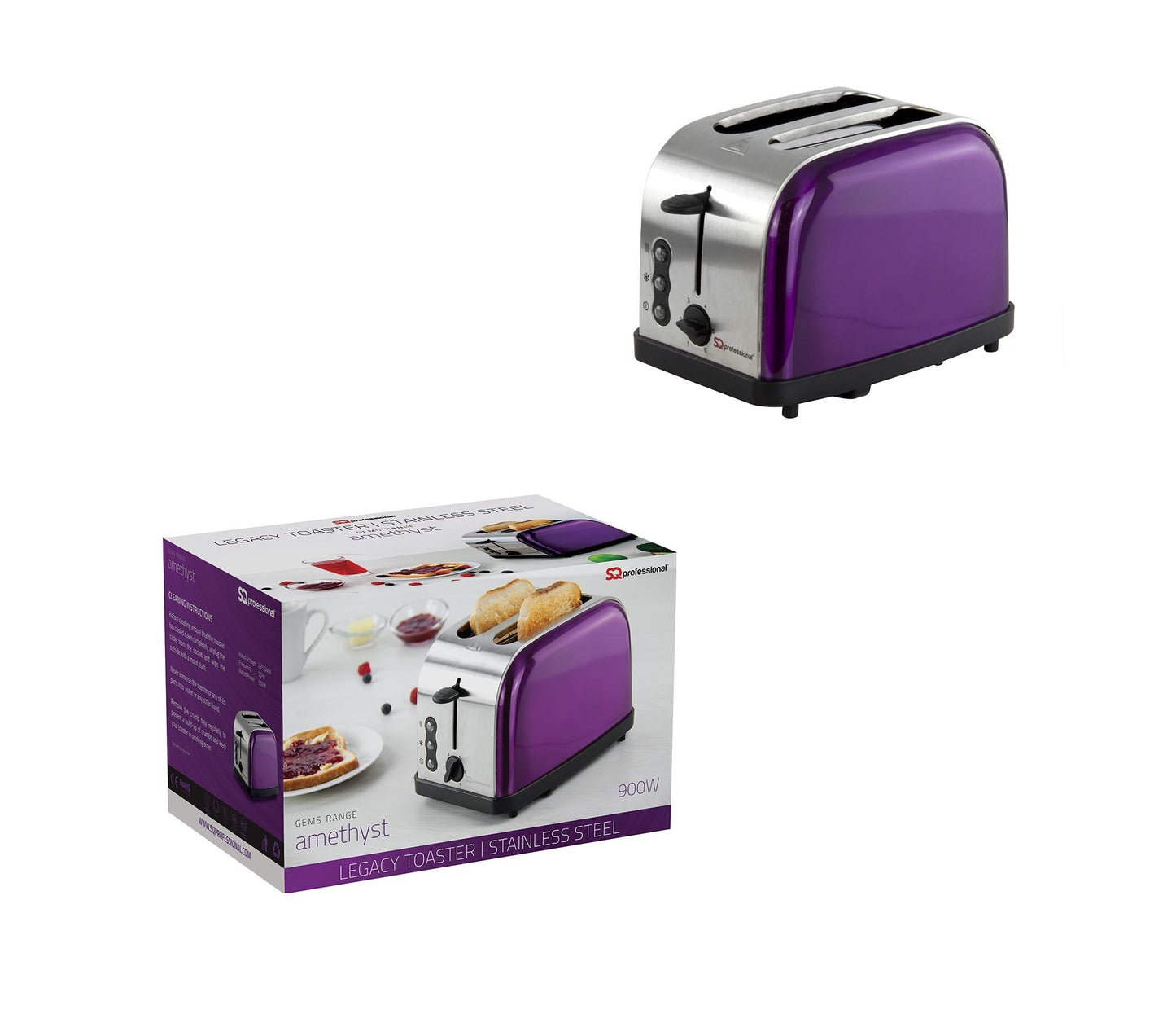 SQ Professional Gems Legacy 2 Slice Toaster 900W Amethyst 6377 (Parcel Rate)