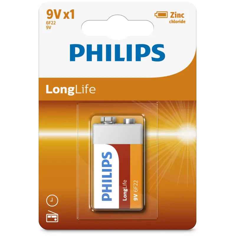 Philips Zinc Chloride 9V Battery PHI6F22NIB1 (Large Letter Rate)