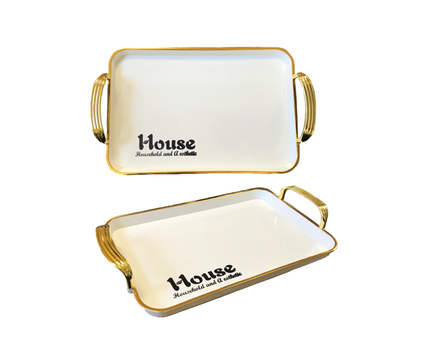 Rectangular Serving Tray with Gold Rim and Handles 29 x 19 x 2.5 cm 7642 (Parcel Rate) (Copy)