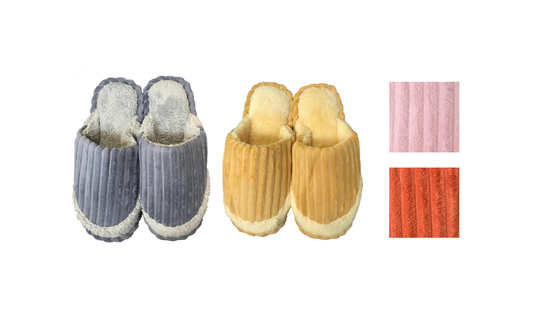 Indoor Fuzzy House Slippers with Stripe Design Assorted Sizes and Colours 7748 (Parcel Rate)