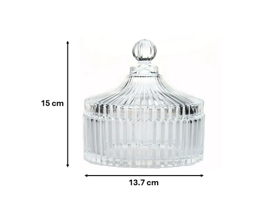 Ribbed Glass Candy Sweets Sugar Storage Bowl Jar with Lid 15 x 13.7 cm 7767 (Parcel Plus Rate)