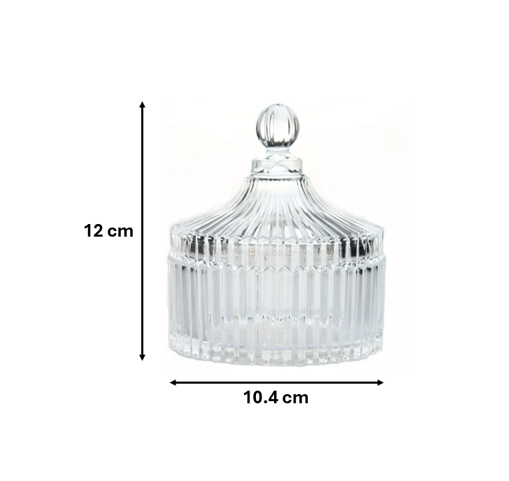 Ribbed Glass Candy Sweets Sugar Storage Bowl Jar with Lid 12 x 10.4 cm 7768 (Parcel Plus Rate)