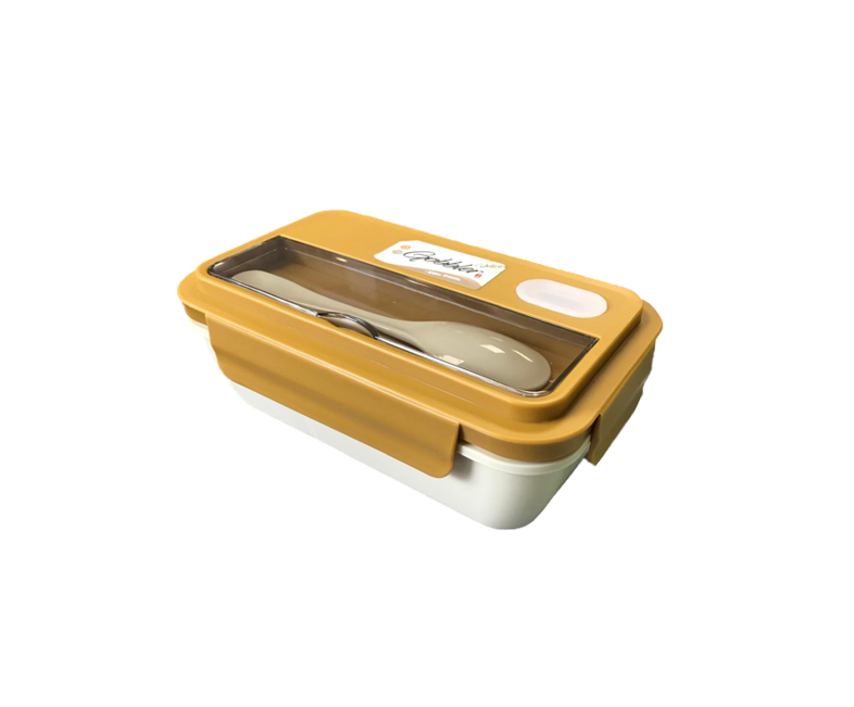 Plastic 2 Compartment Lunch Box with Spoon 20 x 12 x 8 cm Assorted Colours 7815 (Parcel Rate)