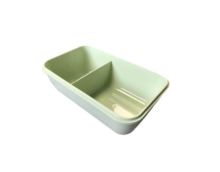 Plastic 2 Compartment Lunch Box with Spoon 20 x 12 x 8 cm Assorted Colours 7815 (Parcel Rate)