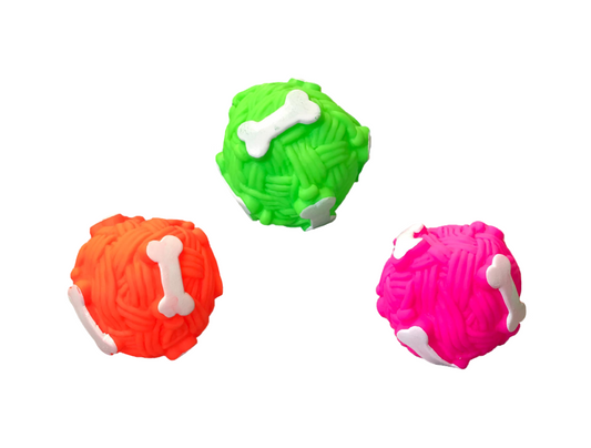 Pet Dog Toy Squeaky Yarn Ball with Bones Design 7 cm Assorted Colours 7826 (Parcel Rate)