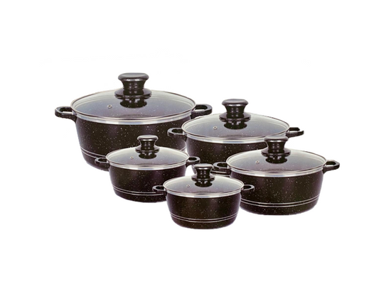 Delight Non-Stick Die-Cast Casserole Pan Set of 10 20 - 32 cm Black DL9018B (Big Parcel Rate)