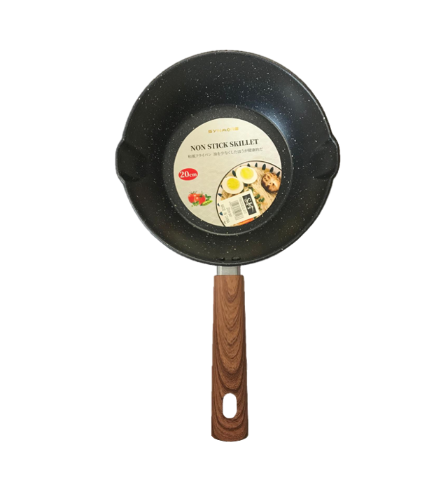 Non Stick Frying Pan with Wooden Print Handle 20cm Speckled Back DL9117 (Parcel Rate)