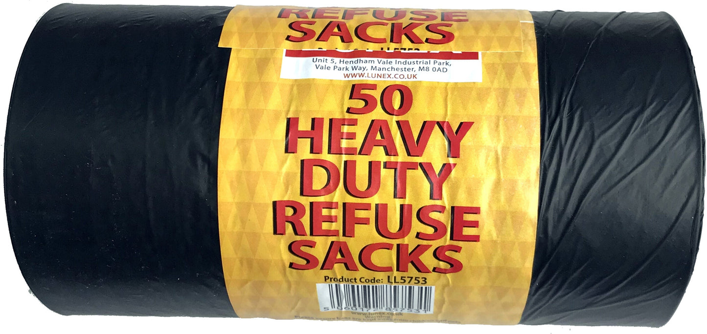 Black Heavy Duty Refuse Sacks Roll of 50 LL5753 A (Parcel Rate)