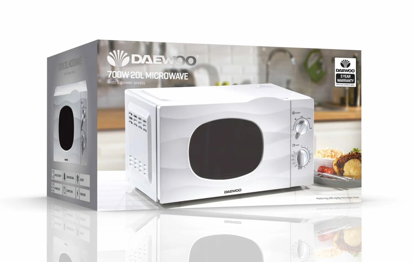 Daewoo Microwave 20L Capacity 700W White SDA2095 (Big Parcel Rate)