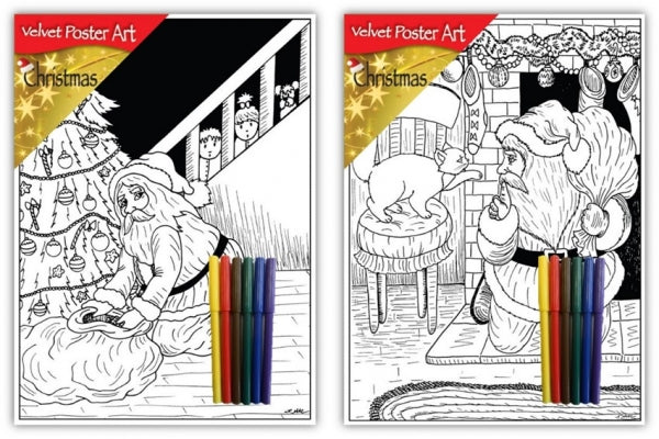 Velvet Poster Art Children's' Fun Colouring with Pens Christmas 1 25 x 38 cm 2 Designs P3018 (Parcel Rate)