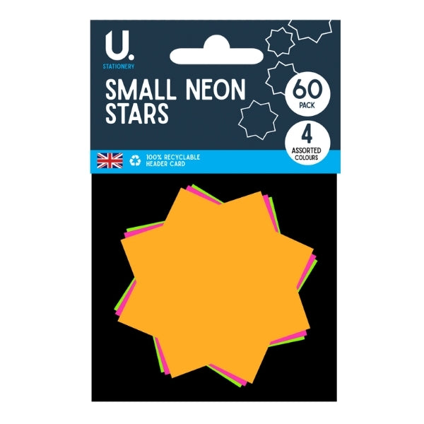 Small Paper Price Neon Stars Pack of 60 Assorted Colours P2046A (Large Letter Rate)