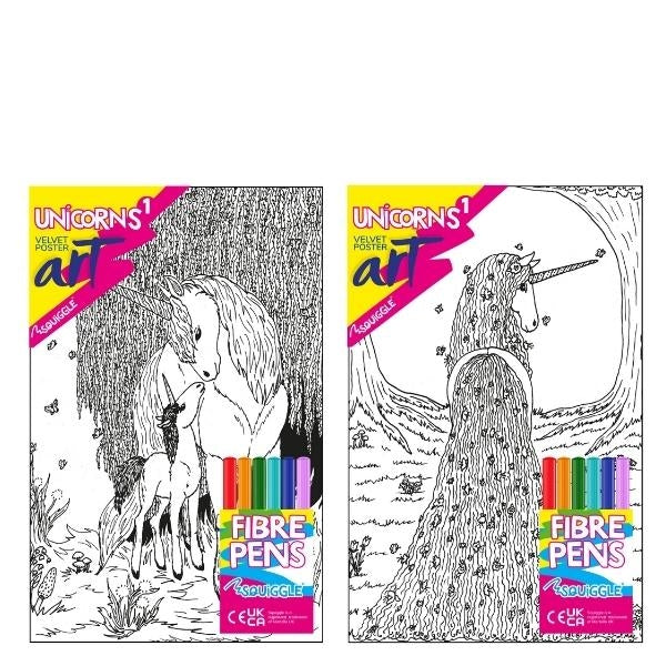 Velvet Poster Art Children's' Fun Colouring with Pens Unicorns 1 25 x 38 cm 2 Designs P3024 (Parcel Rate)