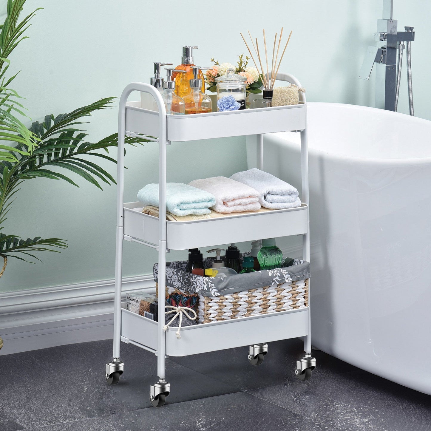 SQ Professional Durane Kitchen Trolley Storage Rack 3 Tier 41.5 x 30.5 x 77.2 cm White 11303 (Big Parcel Rate)