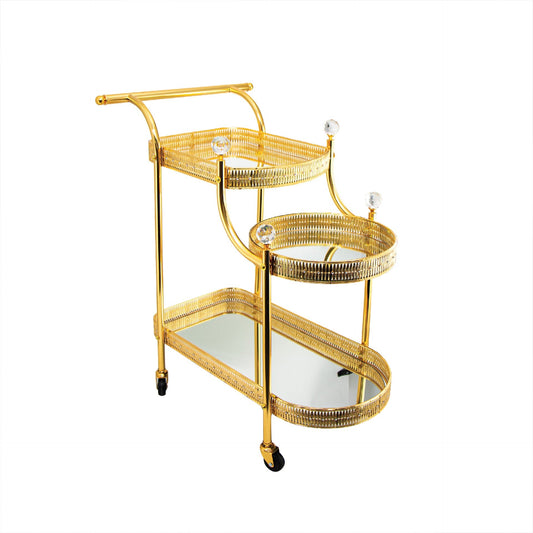 SQ Professional Durane Kitchen Bar Cart Trolley with Mirror Trays 3 Tier 50.5 x 75 x 82 cm Gold 8436 (Big Parcel Rate)