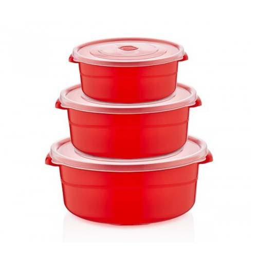 Plastic Microfresh Microwaveable RED Food Pot Containers With Lid 0.5 / 1 / 2 Litre 021516 (Parcel Rate)