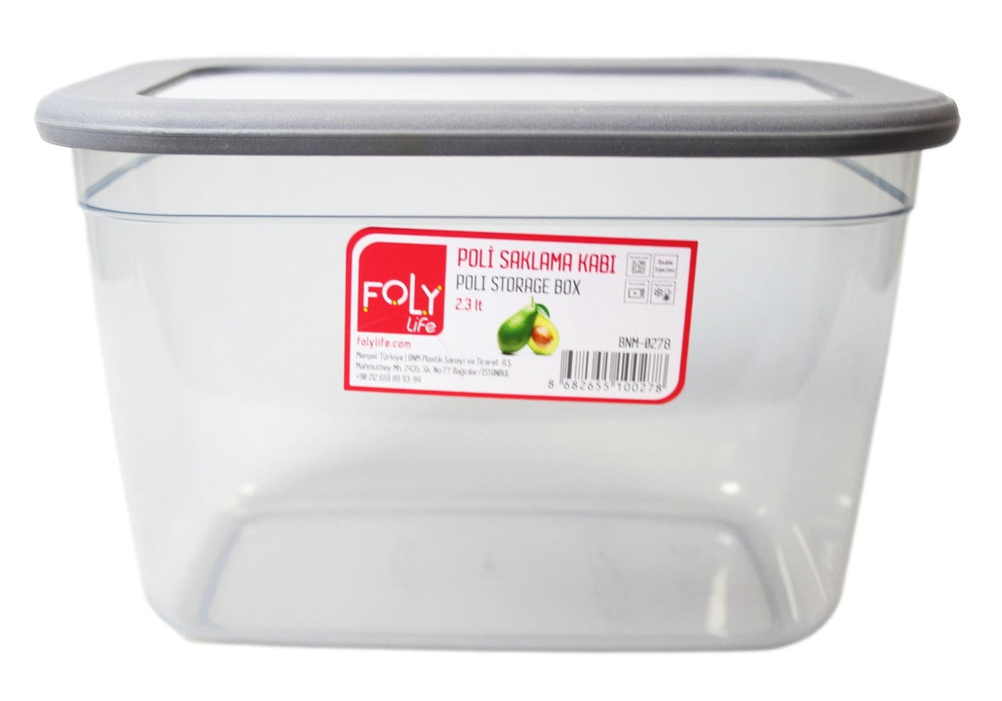 Poli Food Storage Container Box Black Grey Plastic 2.3 Litre 20 x 13 cm BNM0278 (Parcel Rate)