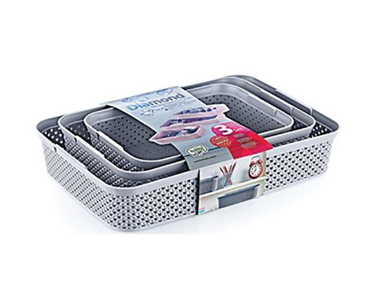 Plastic Hobby Style 3 Piece Organiser Basket Set Storage Clothes Makeup Set 041271 (Parcel Rate)