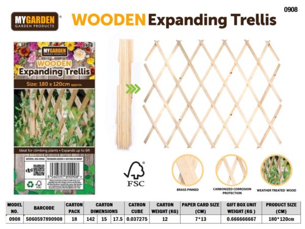 Garden Expanding Wooden Trellis Natural 180 x 120 cm 0908 (Parcel rate)