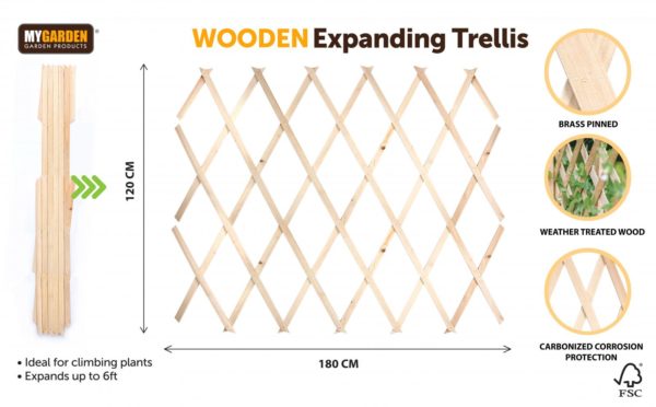 Garden Expanding Wooden Trellis Natural 180 x 120 cm 0908 (Parcel rate)