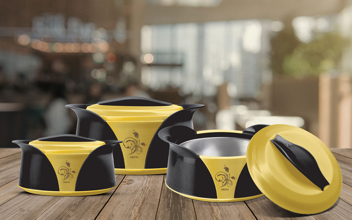 Imperial Insulated Casserole Set 3pcs 1.0 / 1.5 / 2.5 Litre Black Yellow Gold 8892 (Big Parcel Rate)