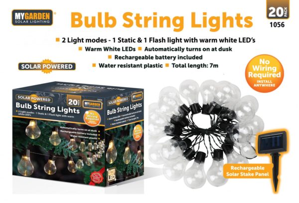 Garden Bulb String Lights 20 Pack 7 Metre White LED 1056 (Parcel Rate)