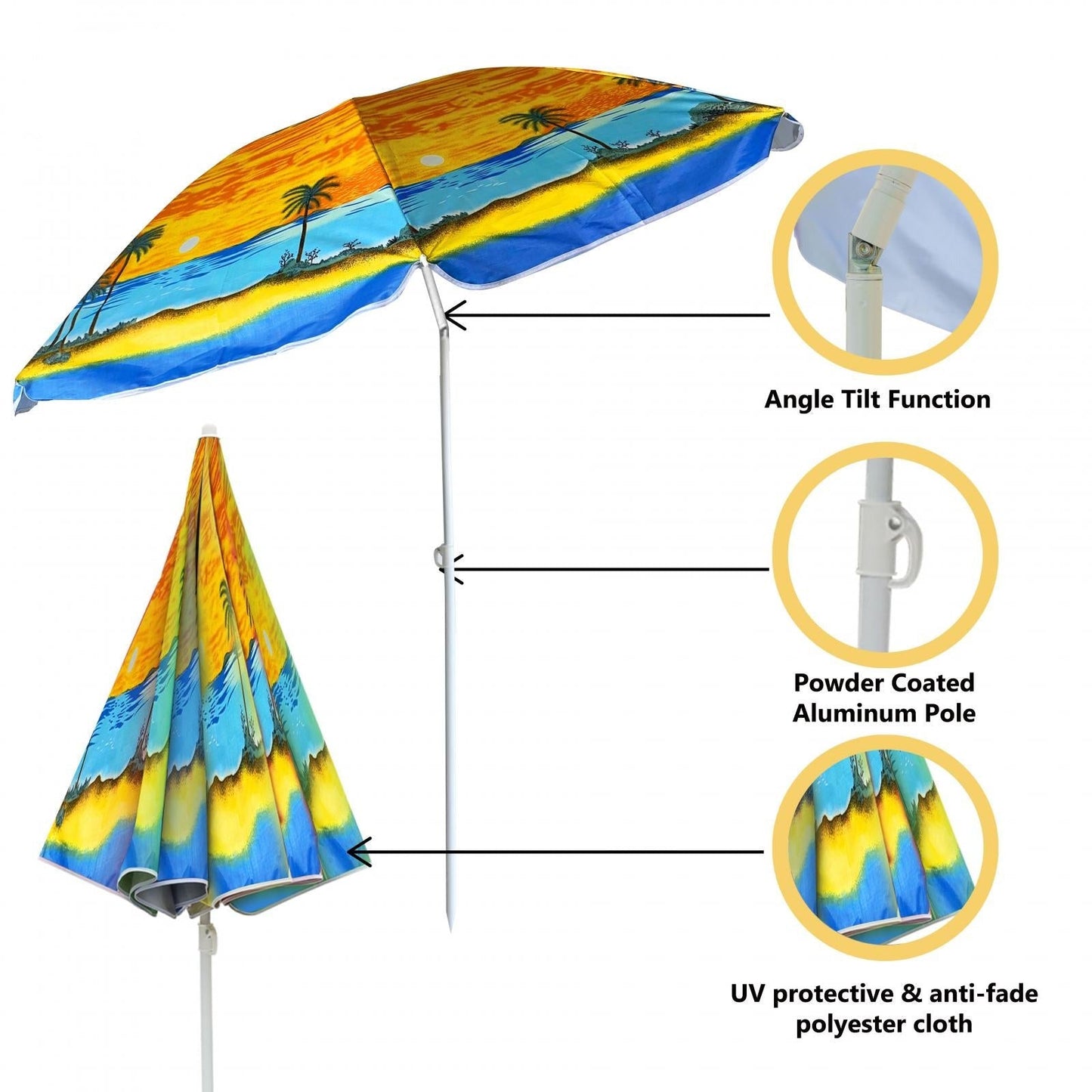 Sunshade 1.8m Parasol Palm Trees & Boat Mixed 1207 (Big Parcel Rate)