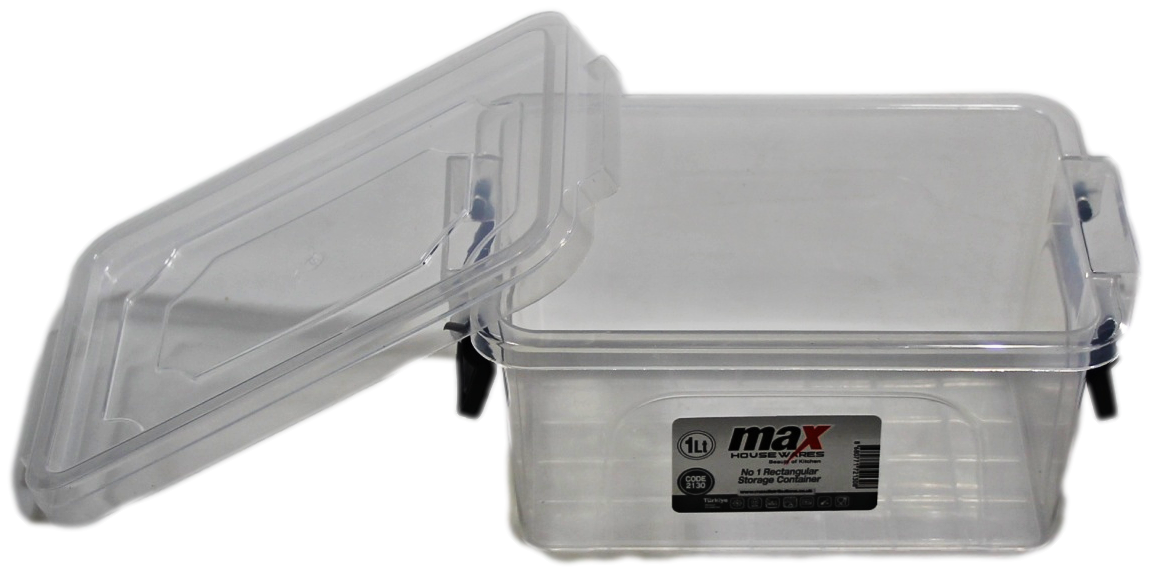 Clear Plastic Rectangle Storage Box 1 Litre 17 x 12 x 8 cm 2130 (Parcel Rate)