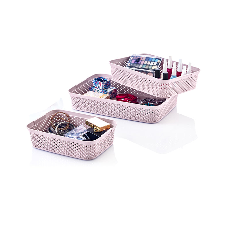 Plastic Hobby Style 3 Piece Organiser Basket Set Storage Clothes Makeup Set 041271 (Parcel Rate)