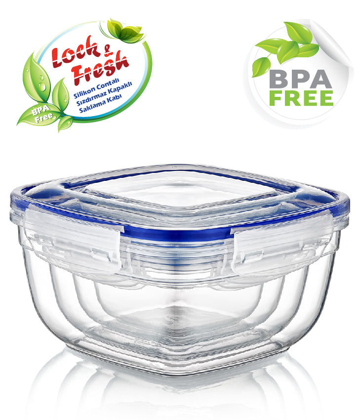 Square Clear Plastic Food Storage Container with Sealing Lid Set of 4 D30143 (Parcel Rate)