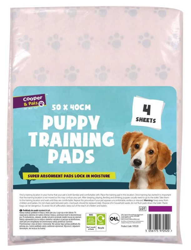 Pet Dog Puppy Training Pads 50 x 40 cm 4 Pack 321185 A (Parcel Rate)