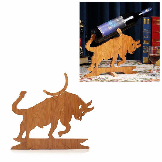 Wooden Bamboo Bull Shaped Wine Bottle Display Holder 0939 (Parcel Rate)