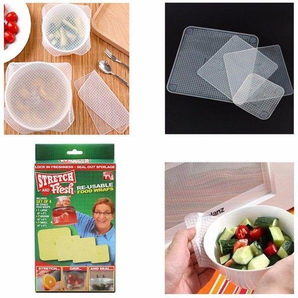 Kitchen Stretch And Fresh Reusable Food Wrap Covers Pack of 4 Assorted Sizes 4335 (Large Letter Rate)