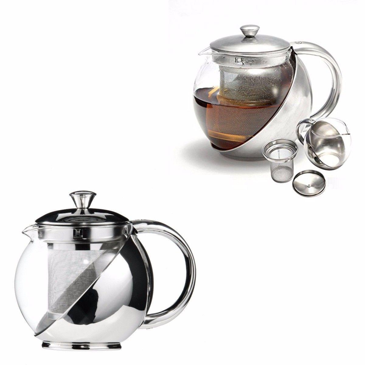 Stainless Steel and Glass Teapot with Mesh Strainer Filter 900ml 2350 (Parcel Rate)