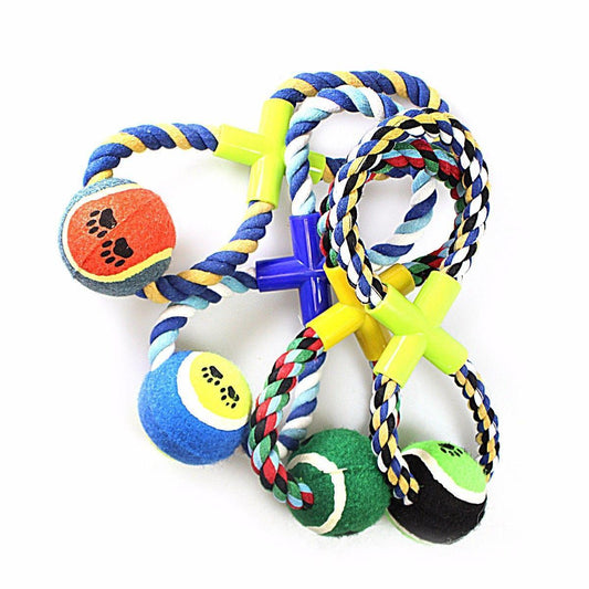 Pet Dog Toy Tennis Ball with Rope Assorted Colours 0061 (Parcel Rate)