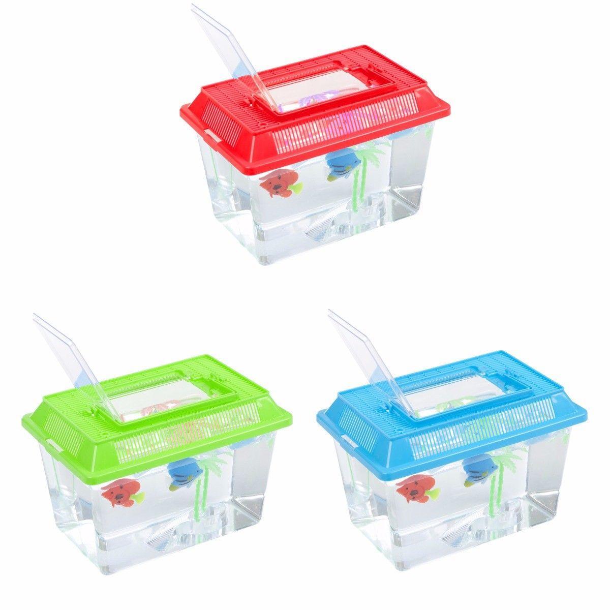 Plastic Aquarium Fish Insect Terrarium Tank with Carry Handle and Lid 26.5 x 13 cm Assorted Colours 0092 (Parcel Rate)