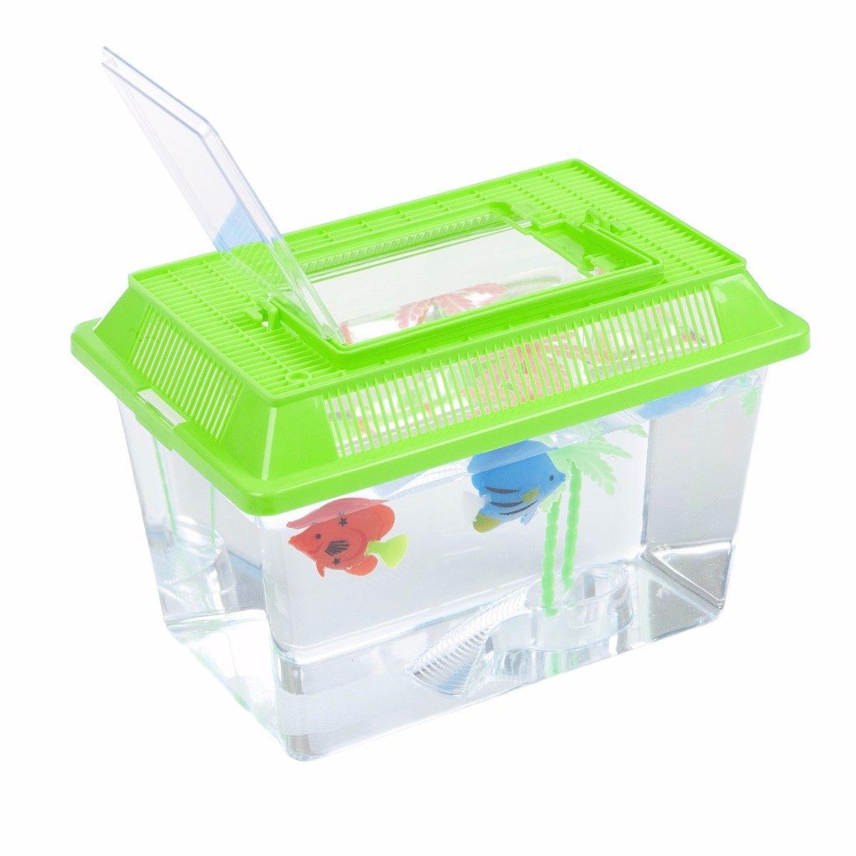 Plastic Aquarium Fish Insect Terrarium Tank with Carry Handle and Lid 26.5 x 13 cm Assorted Colours 0092 (Parcel Rate)