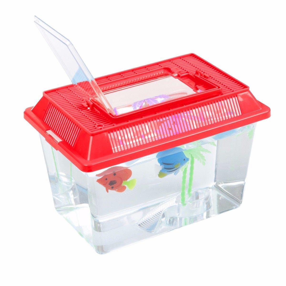 Plastic Aquarium Fish Insect Terrarium Tank with Carry Handle and Lid 21 x 12 cm Assorted Colours 0091 A (Parcel Rate)