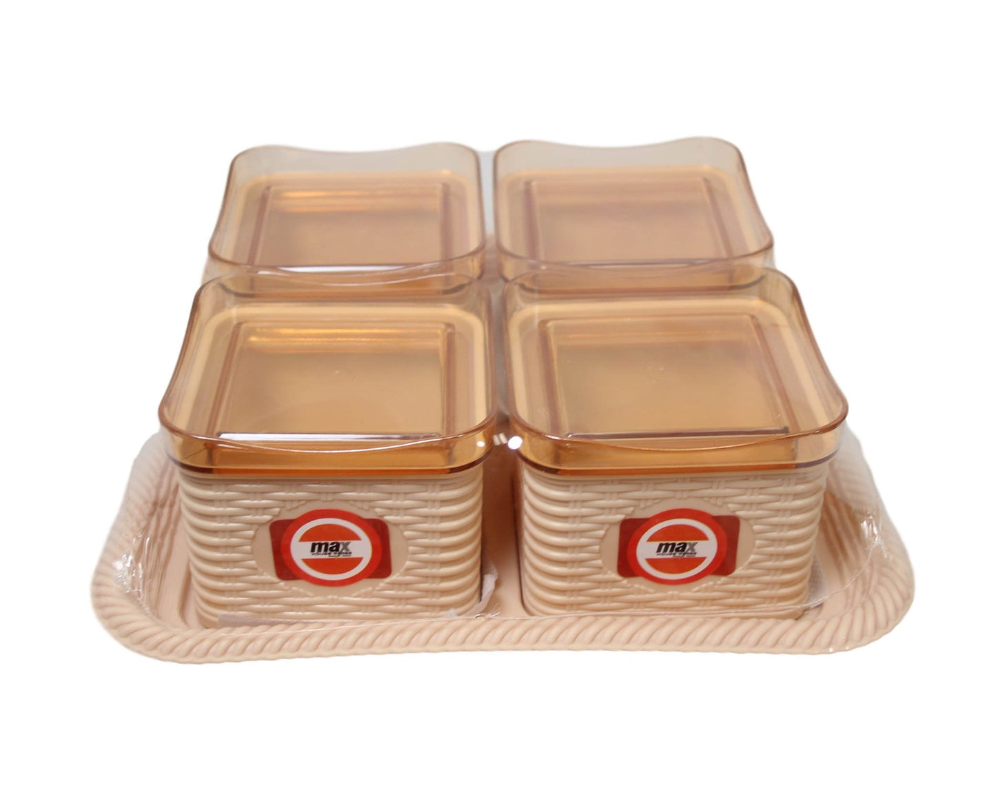 Sofia Square Dry Fruit Snacks 4 Containers Storage Rattan Style Air Tight Containers With Lids 439103 (Parcel Rate)