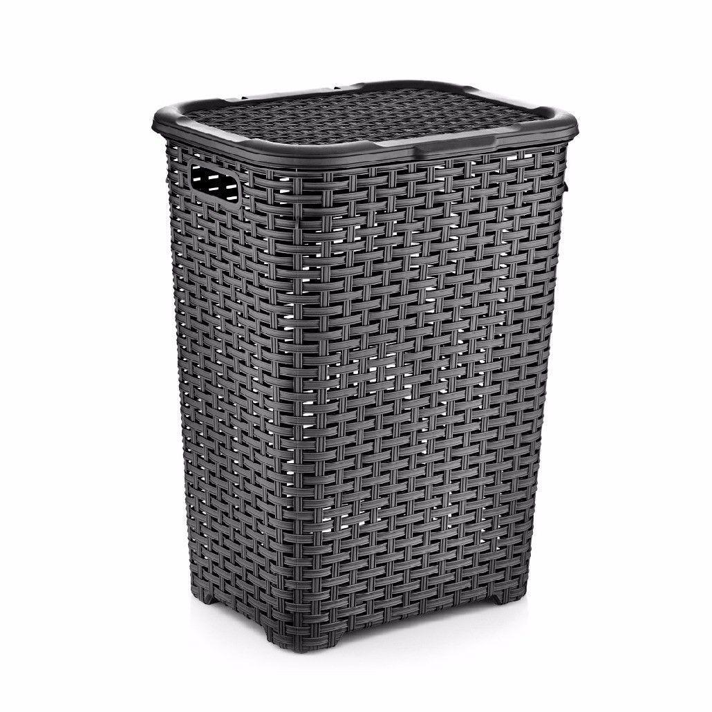 Rattan Style Laundry Basket Plastic 60 Litre Assorted Colours D05004 (Big Parcel Rate)