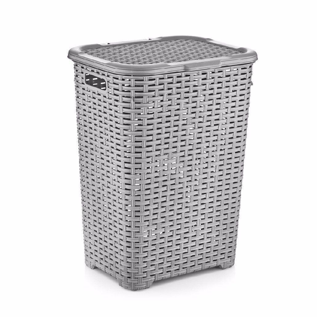 Rattan Style Laundry Basket Plastic 60 Litre Assorted Colours D05004 (Big Parcel Rate)