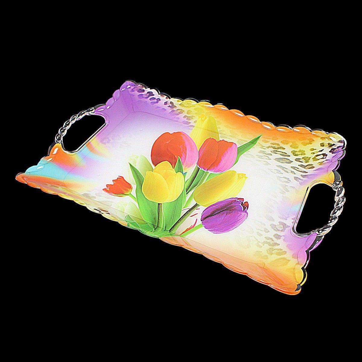 Plastic Floral Print Serving Tray 17cm x 26cm Assorted Colours and Designs 0725 (Parcel Rate)