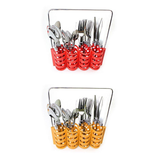 Stainless Steel Cutlery Set of 24 with Cutlery Holder Rack Assorted Colours 4186 (Parcel Rate)