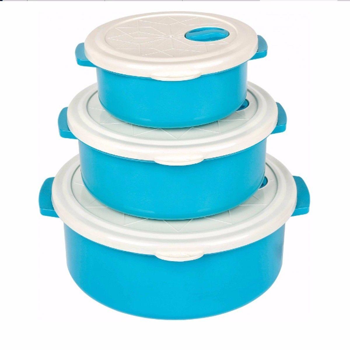 Durable Airtight Set Of 3 Stackable Handled Kitchen Containers 9421 (Parcel Rate)