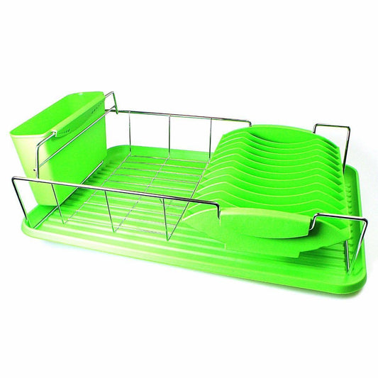 Stainless Steel Plastic Dish Drainer With Drip Tray & Separate Utensil Holder 9302 (Parcel Rate)