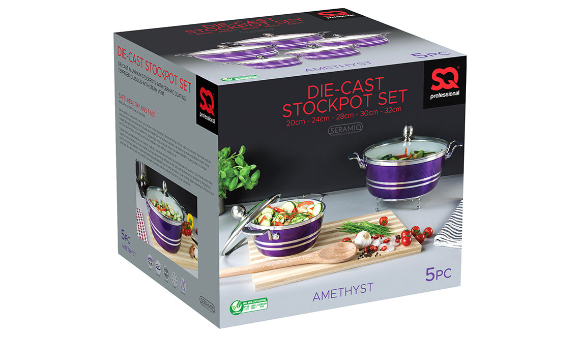 SQ Professional Metallic Die Cast Stockpot Set of 5 Amethyst 4250 A  (Big Parcel Rate)