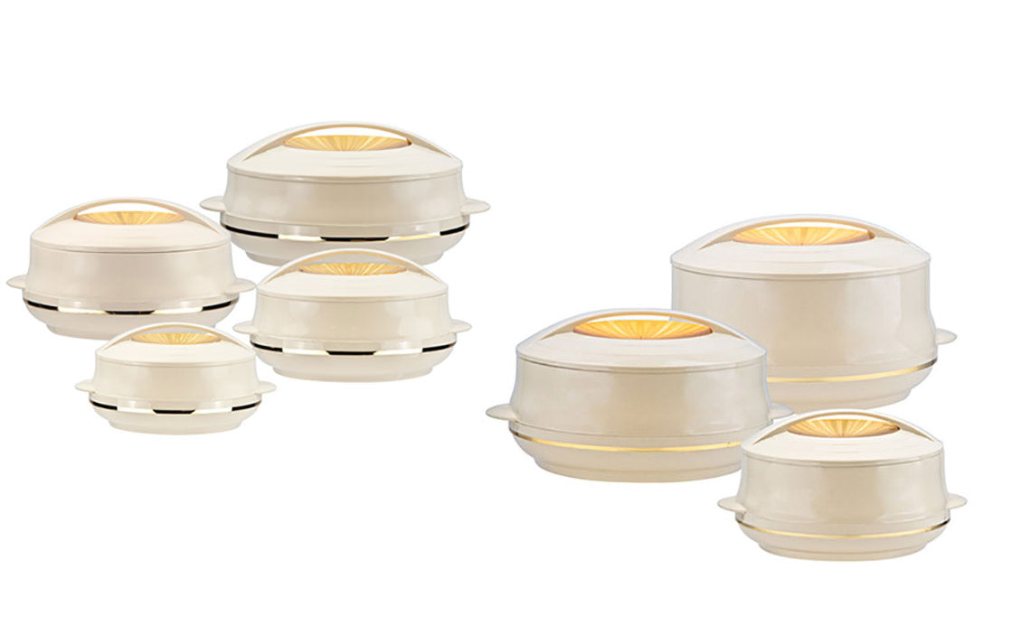 SQ Professional Olympic Insulated Hot Pot Set of 4 0.8L - 1.2L - 1.6L - 2.5L Beige Gold 2746 (Big Parcel Rate)